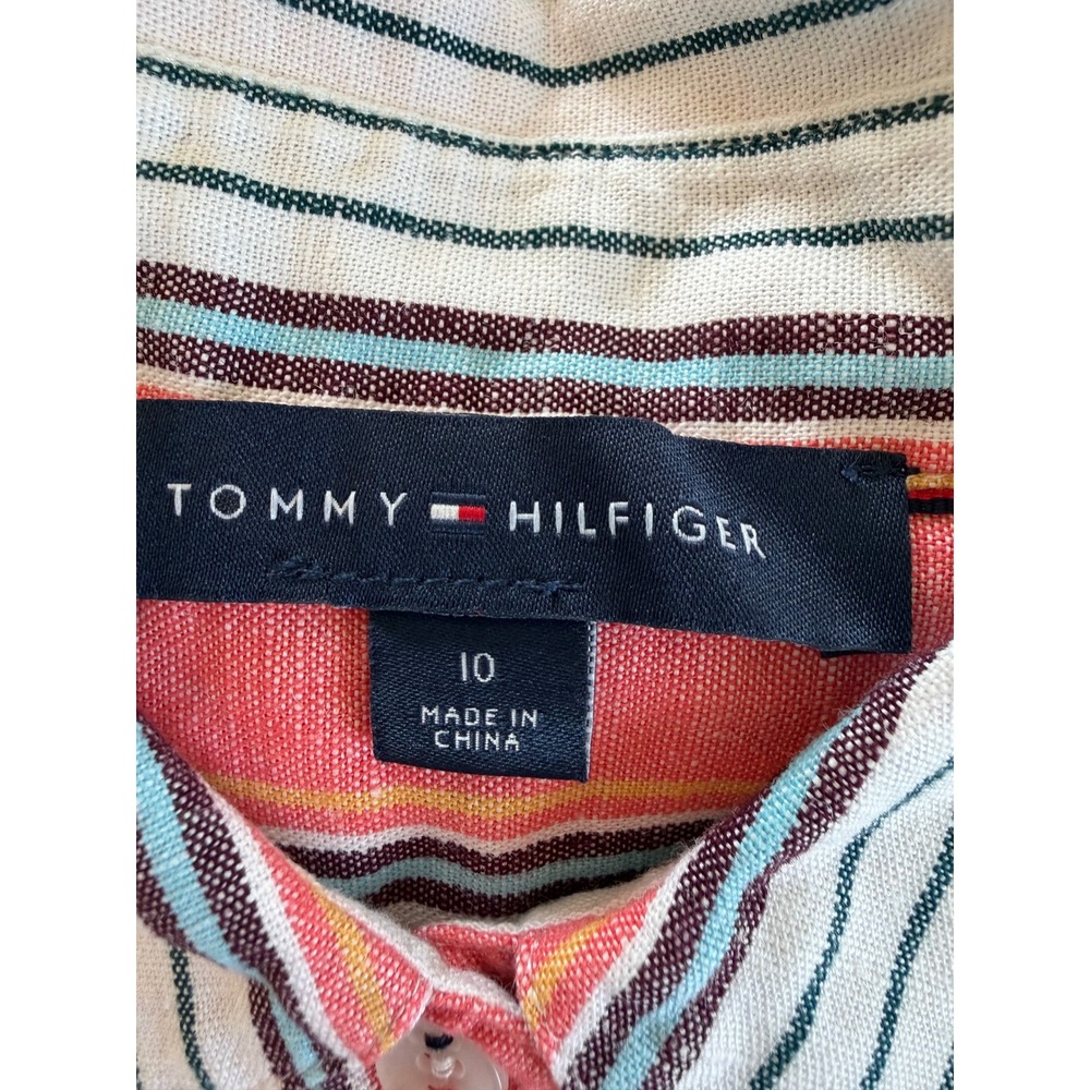 Tommy Hilfiger Womens Pink Striped Linen Cotton Sleeveless Belted Shirt Dress 10 - Picture 7 of 8
